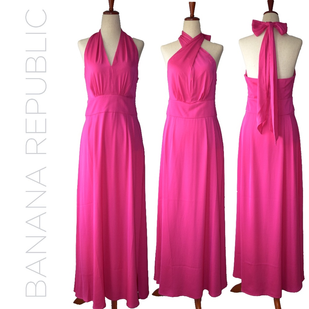 Banana Republic Halter Maxi Dress in NEON PINK - Size 4 (NWT)